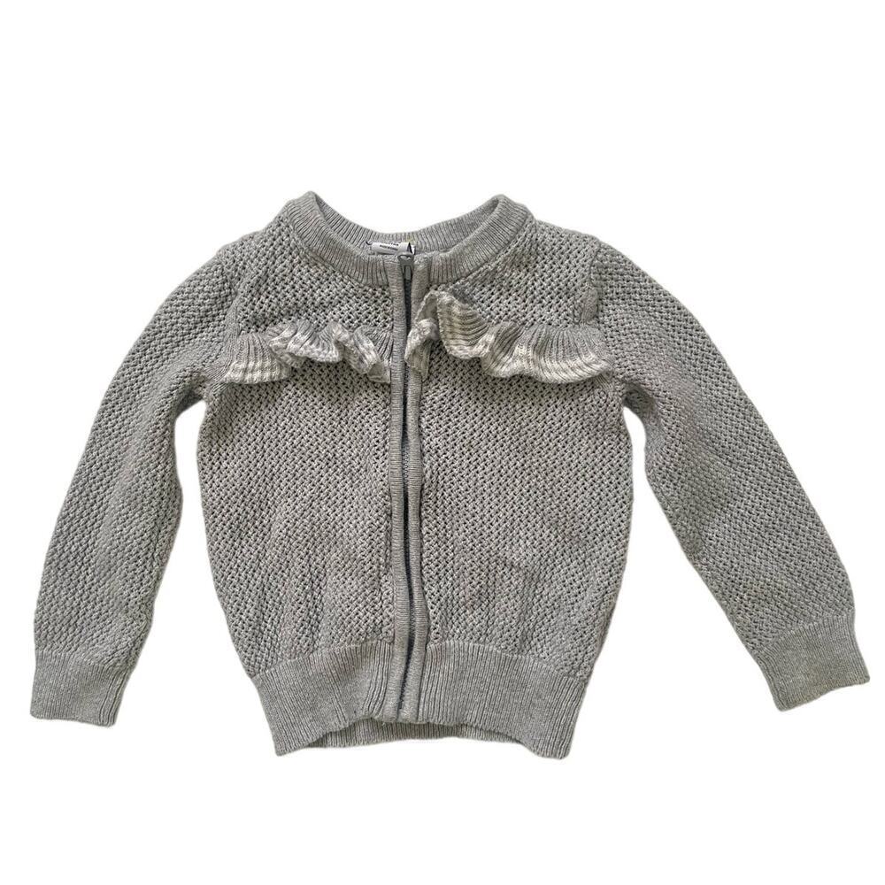 Janie & Jack Gray Waffle Knit Zip Front Ruffle Cardigan Sweater • Size 18-24M 🗣